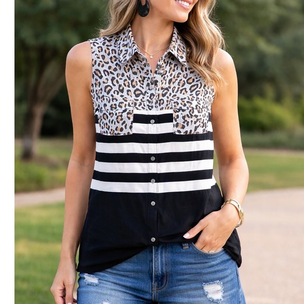 Lularoe Roxanne sleeveless snap tank animal print black white stripes 2XL NWT